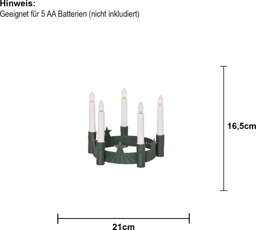 Star Trading LED-Kaarskroon Santa Lucia 5-vlammig - Groen - 21cm