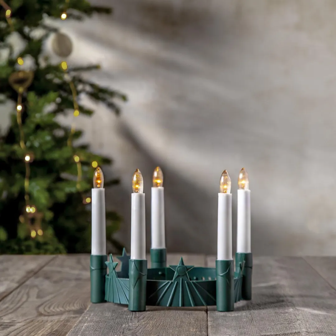 Star Trading LED-Kaarskroon Santa Lucia 5-vlammig - Groen - 21cm