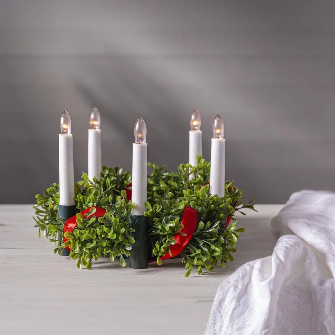 Star Trading LED-Kaarskroon Santa Lucia 5-vlammig - Groen - 21cm