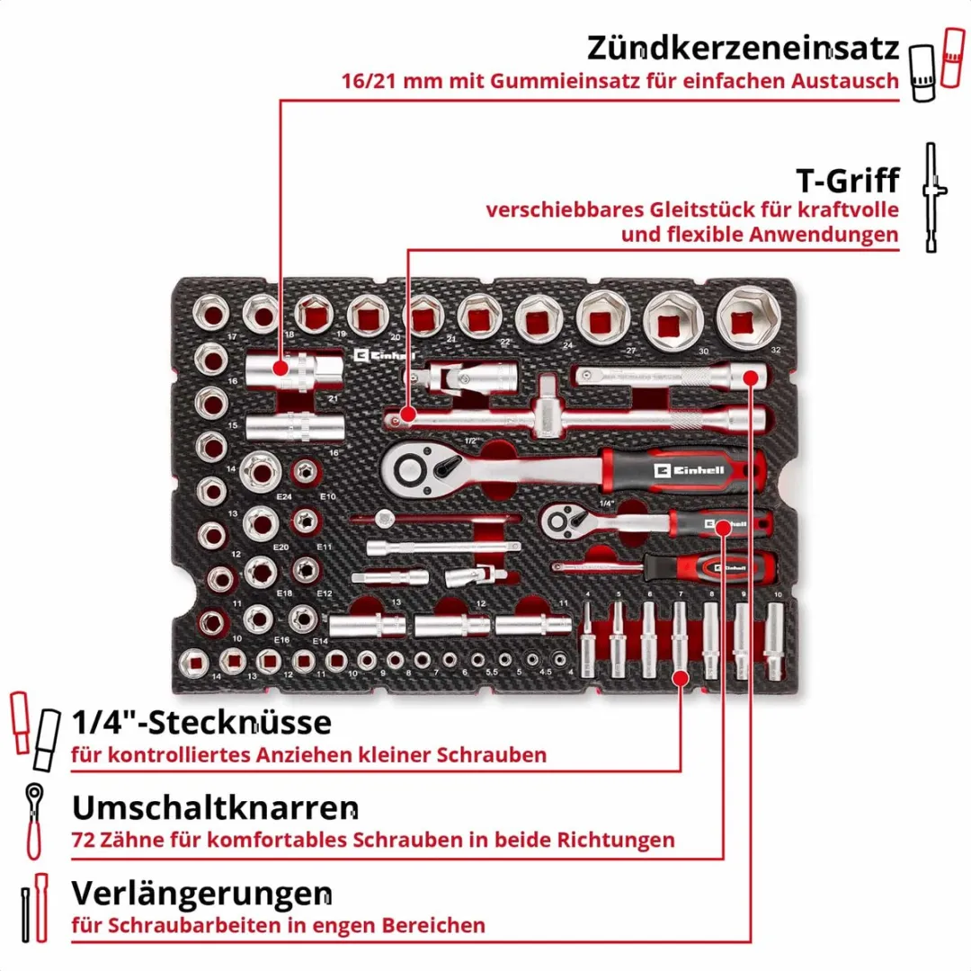 Einhell Stecknuss & Ratschen-Set 60-delig