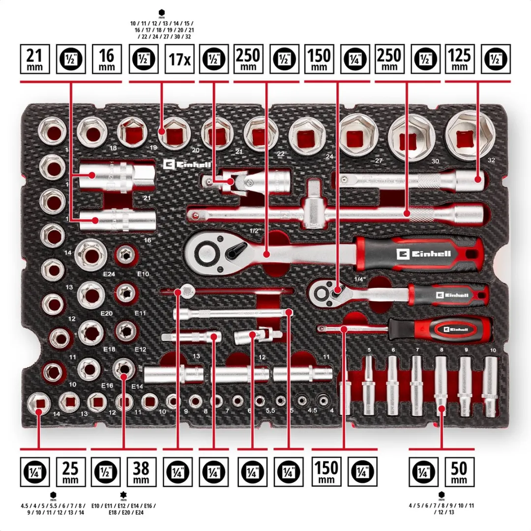 Einhell Stecknuss & Ratschen-Set 60-delig - afbeelding 6 van 6