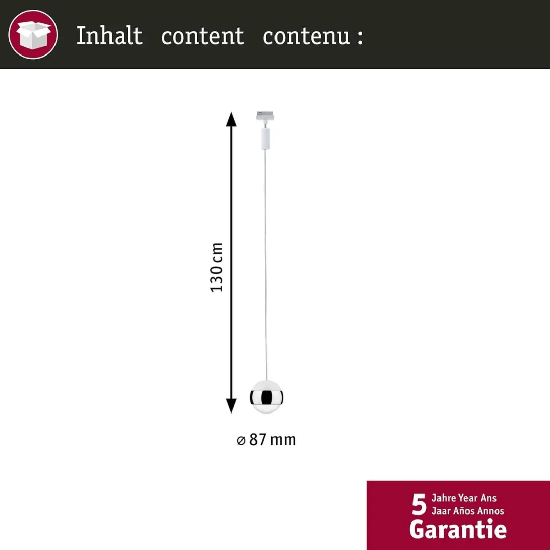 Paulmann URail Capsule II LED Hanglamp 6W - Wit/Chroom - 2700K - afbeelding 6 van 6