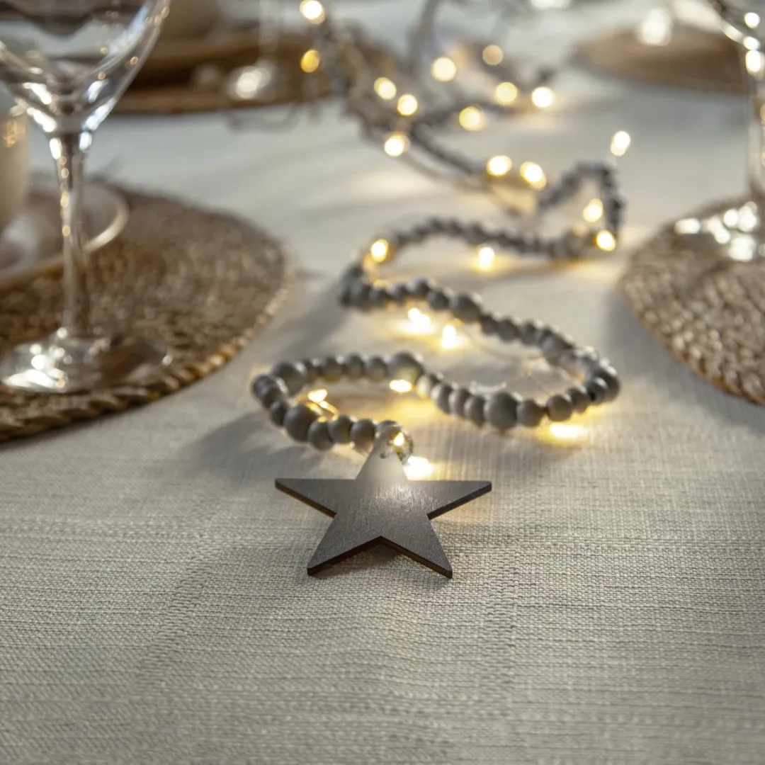 Star Trading Kerstverlichting Beady Houten Kralen Ster 150cm - Warm Wit - Timer