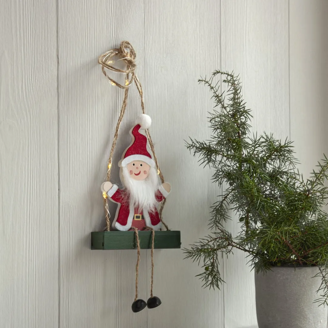 Star Trading Santa Lichtgevende Kerstman Hout 50cm - Warm wit licht