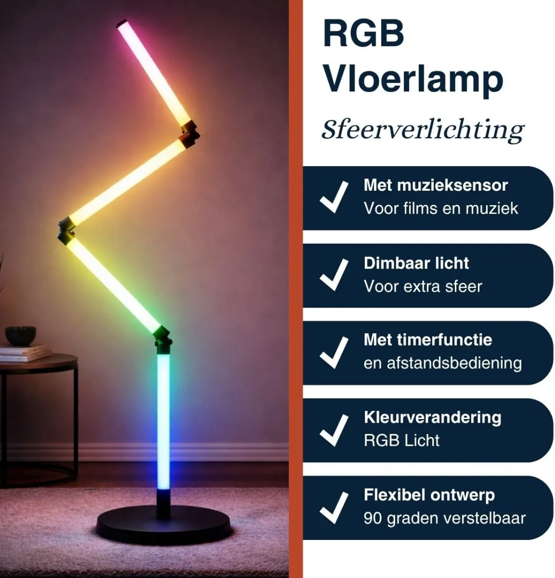 Grundig RGB Vloerlamp 137cm - Zwart