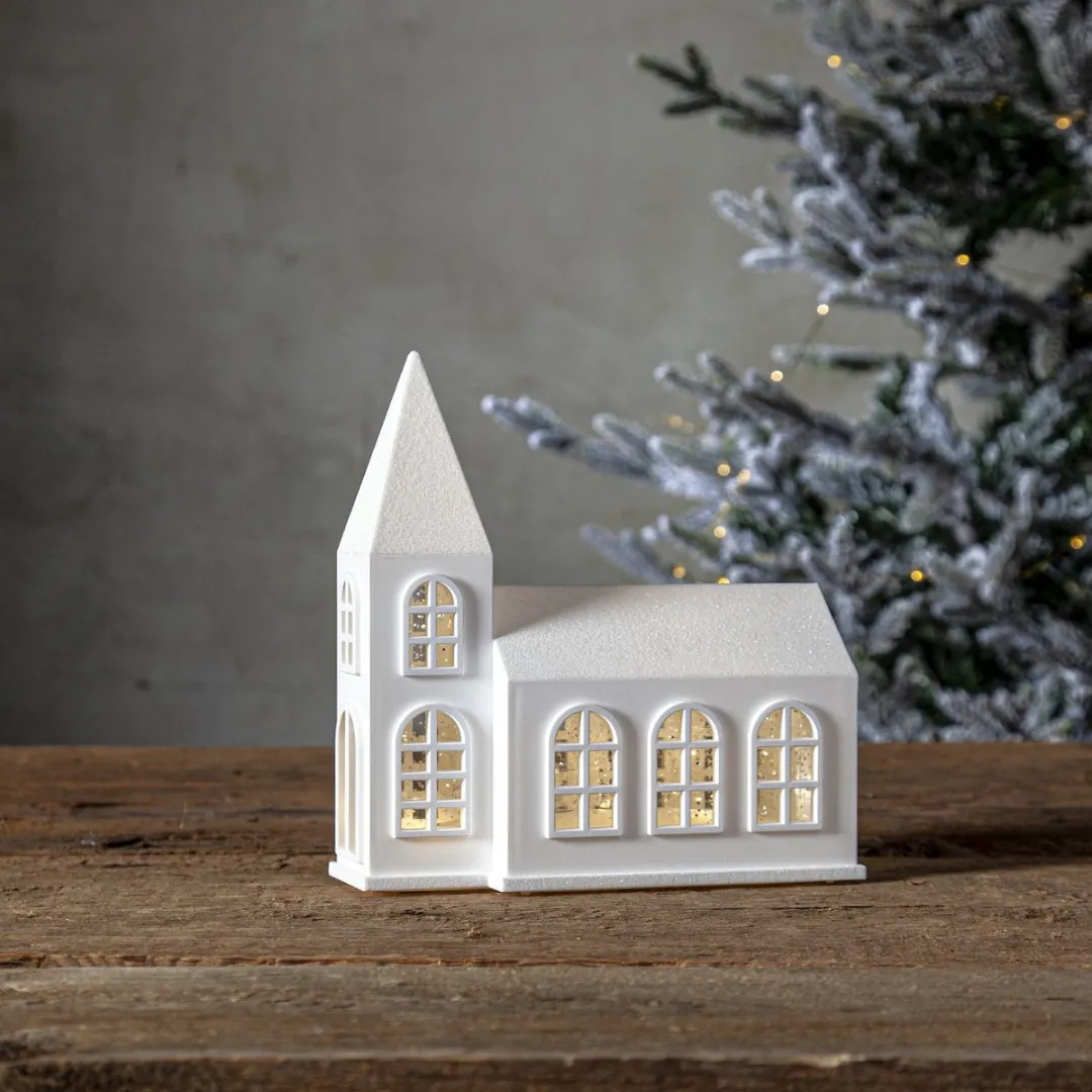 Star Trading LED Kerk Vinter H20,5cm - Warmwit Glitter