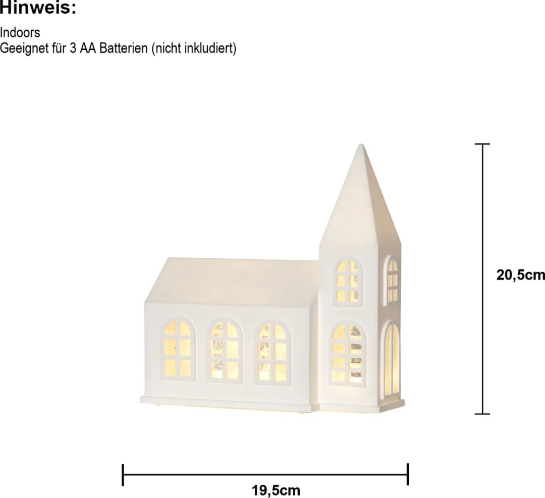 Star Trading LED Kerk Vinter H20,5cm - Warmwit Glitter