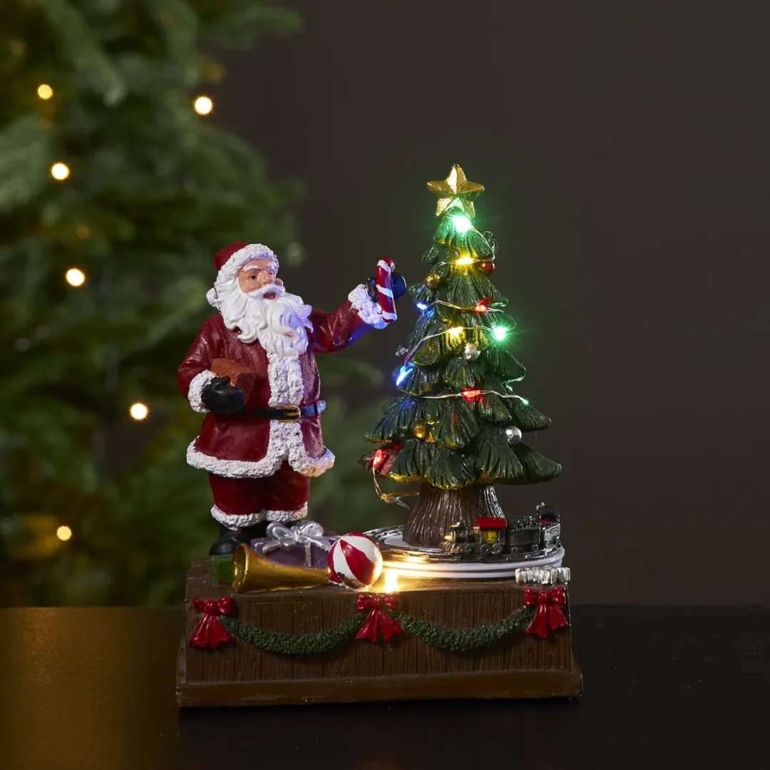 Star Trading Kerstman met Kerstboom Roterend RGB - 18,5 cm