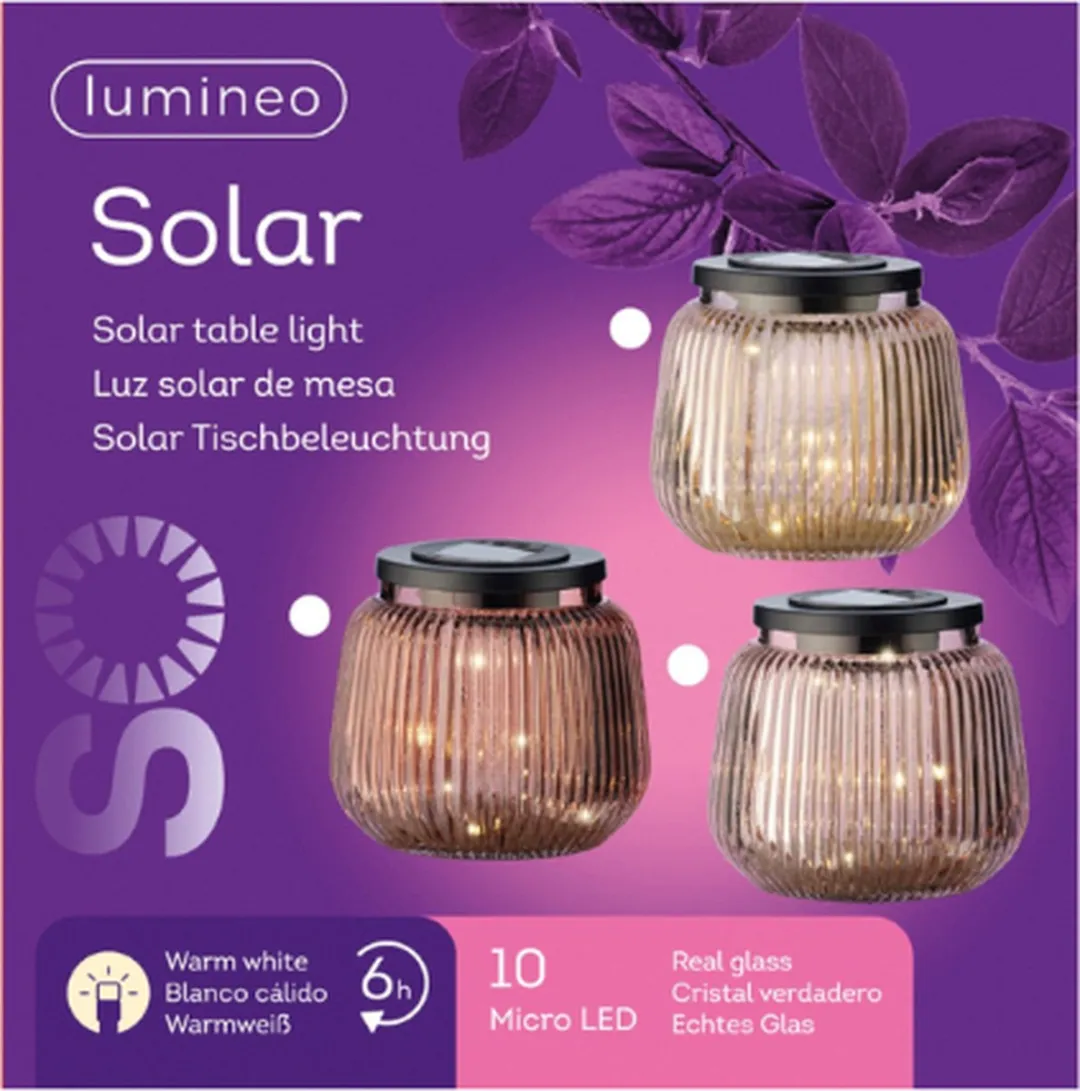Lumineo Solar LED Tafellamp 13cm Bruin - Warm Wit - IP44