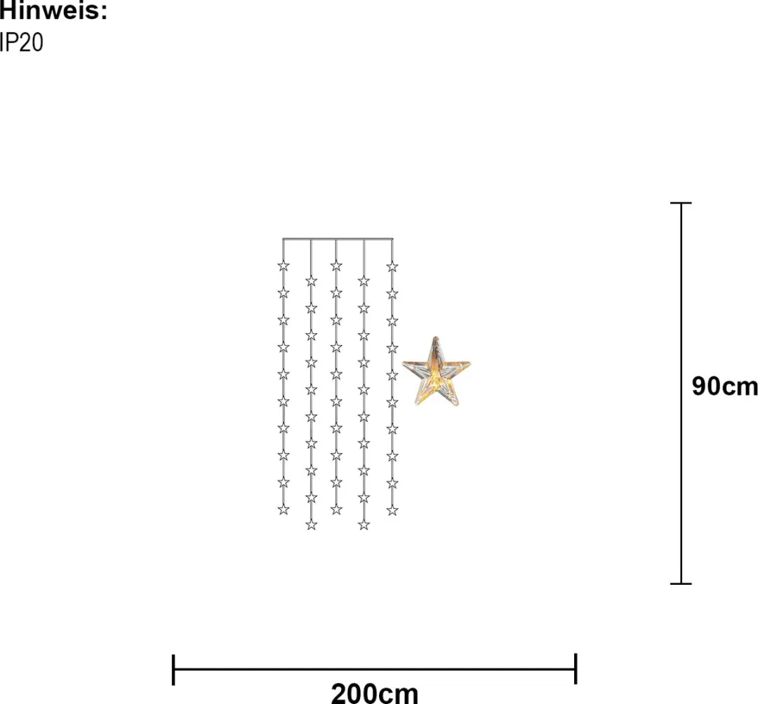 Star Trading LED-lichtgordijn Star Curtain 50 LED Warm Wit 200x90cm