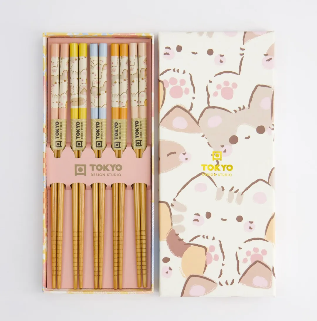 Tokyo Design Studio Kawaii Eetstokjes Set Katten - 5 Paar