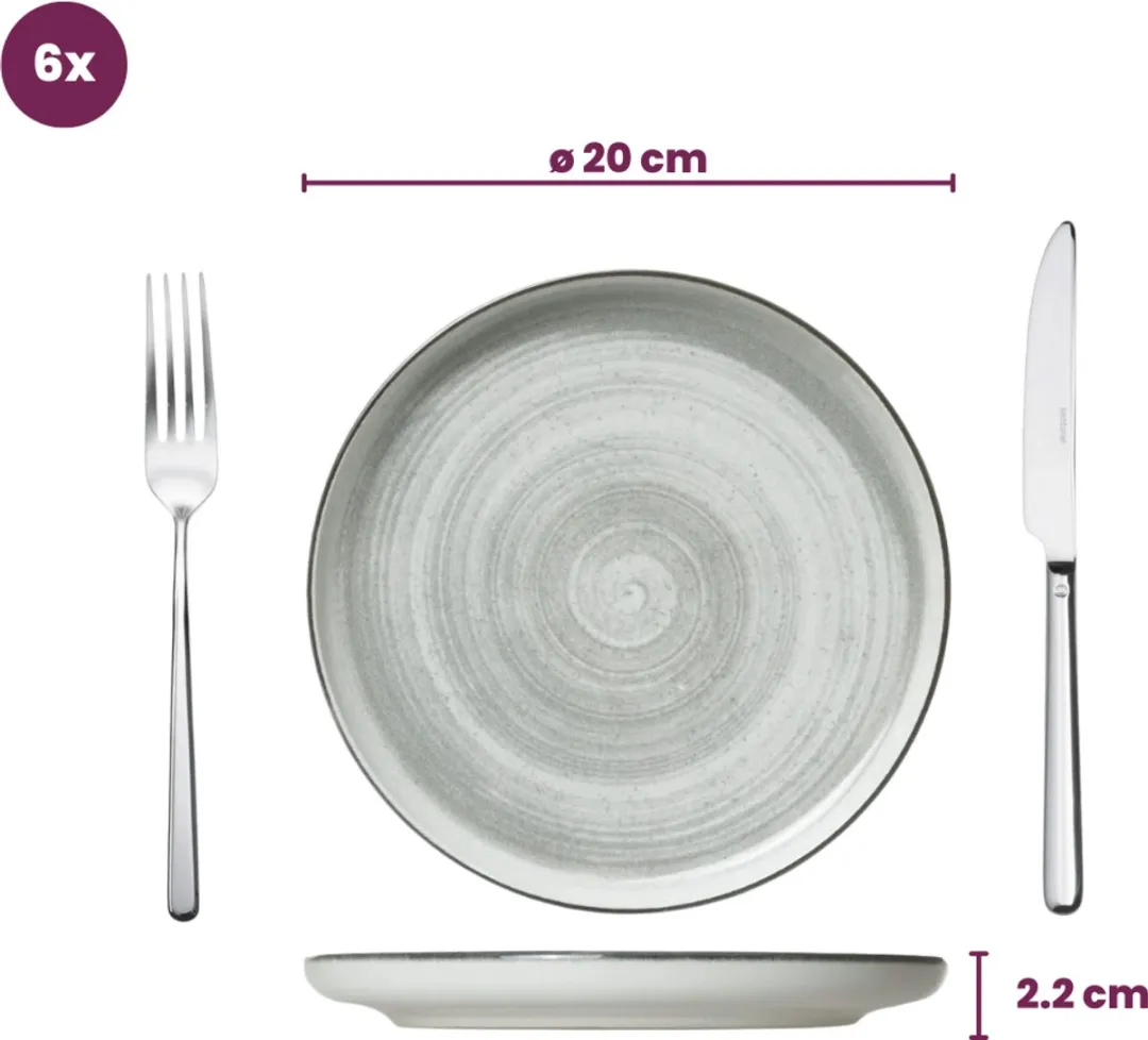 Cosy&Trendy Ontbijtborden Ø20cm - 6 Stuks - Grijs - afbeelding 6 van 6