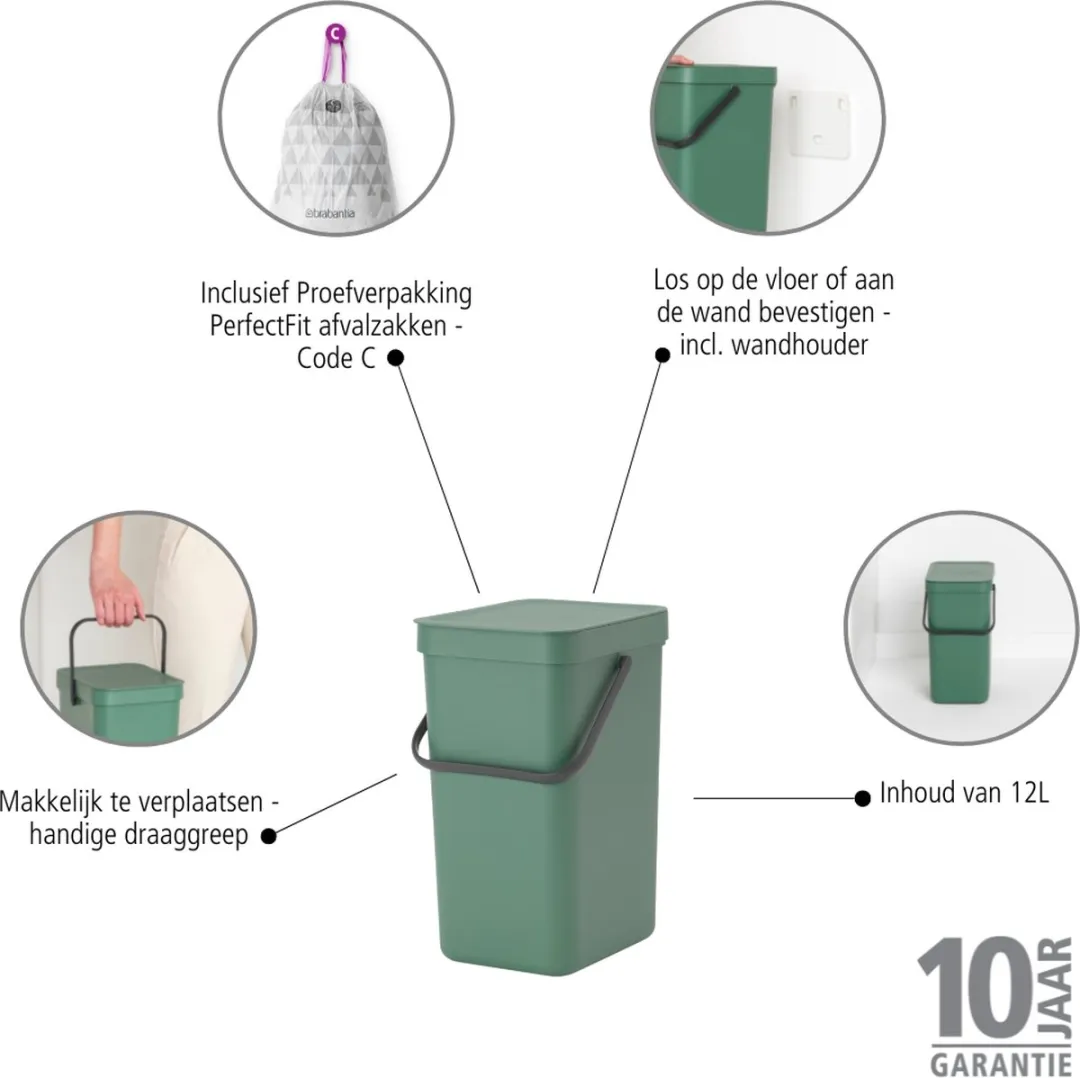 Brabantia Sort & Go Prullenbak 12L - Fir Green - afbeelding 3 van 6