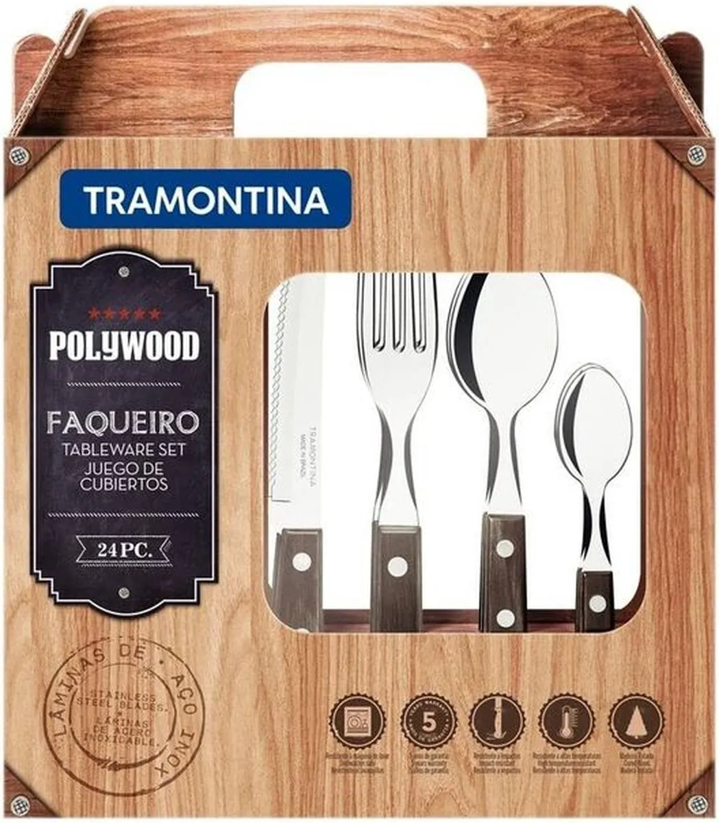 Tramontina Polywood Bestekset 24-delig - Bruin - afbeelding 2 van 3