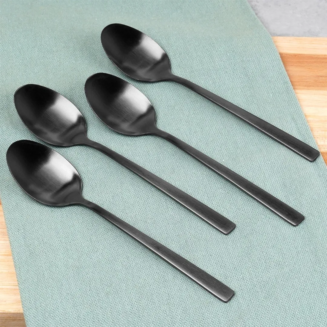 Excellent Houseware Stalen Theelepels - 4 Stuks - Zwart