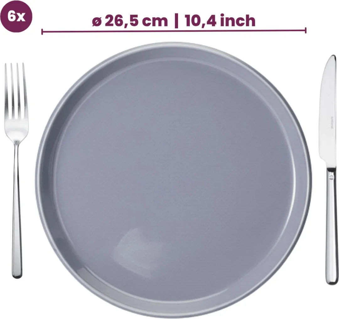 Cookinglife Siaki Dinerborden - 6 Stuks - Ø26,5cm - Wit/Grijs/Blauw