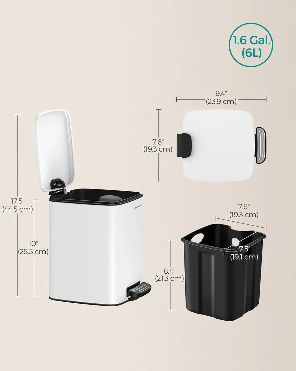 Songmics Prullenbak 6L - Softclose - Wit