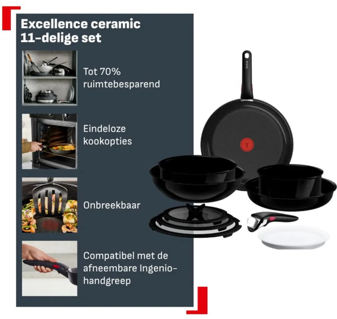 Tefal Ingenio Excellence Ceram L9709532 Pannenset 11-delig - Zwart