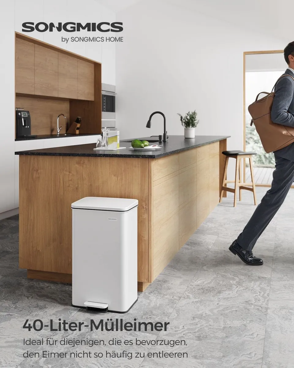 Songmics Vuilnisemmer Keuken Pedaalemmer 40L - Wit