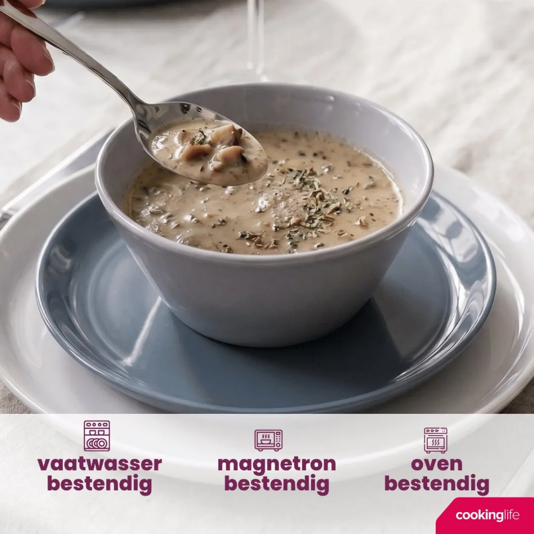 Cookinglife Soepkommen Set 6 Stuks - 14cm - Porselein - Wit/Grijs/Blauw