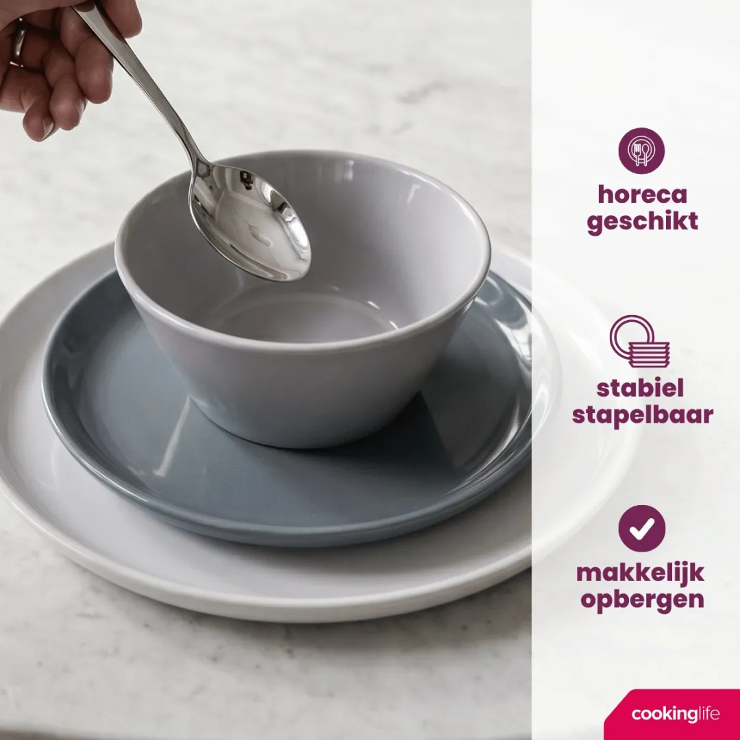 Cookinglife Soepkommen Set 6 Stuks - 14cm - Porselein - Wit/Grijs/Blauw