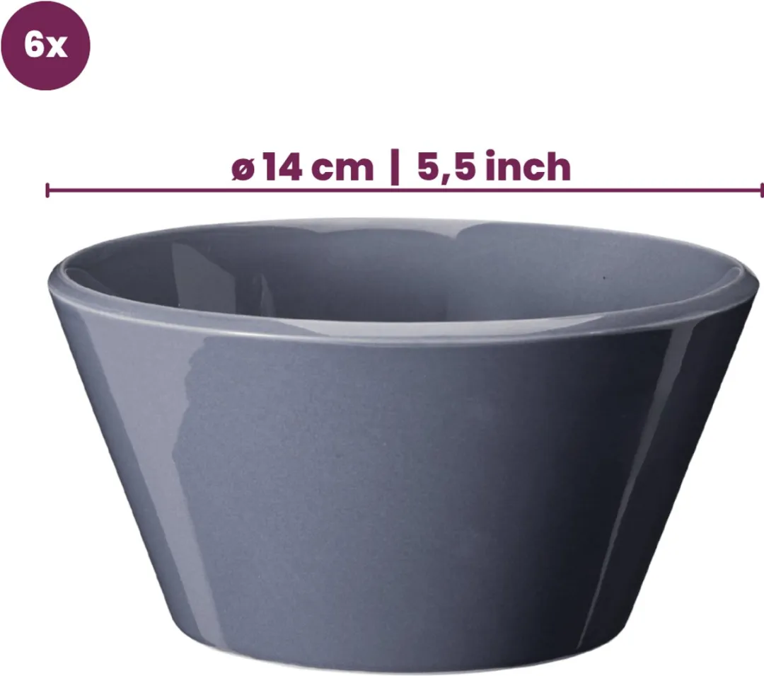 Cookinglife Soepkommen Set 6 Stuks - 14cm - Porselein - Wit/Grijs/Blauw