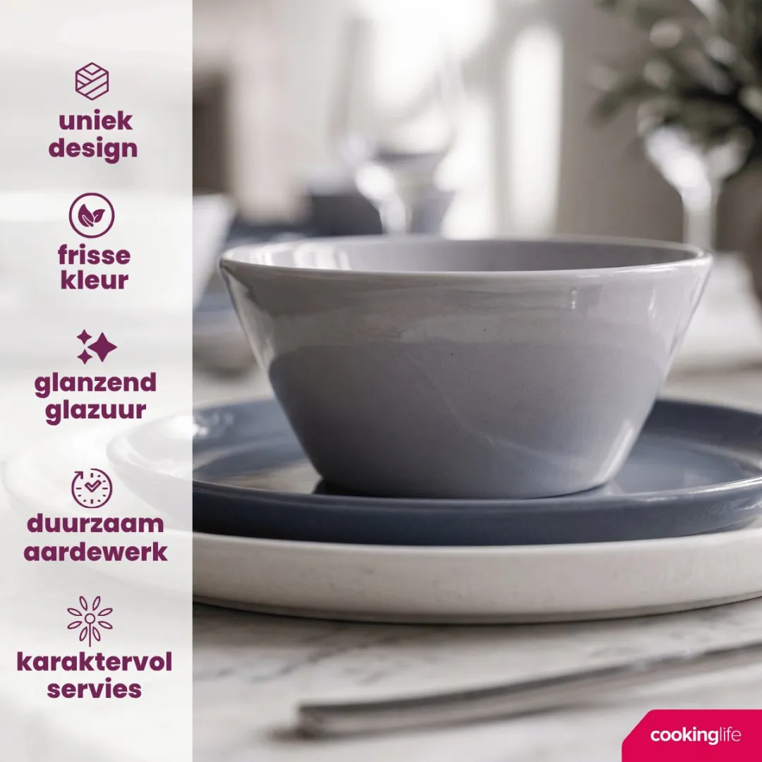 Cookinglife Soepkommen Set 6 Stuks - 14cm - Porselein - Wit/Grijs/Blauw