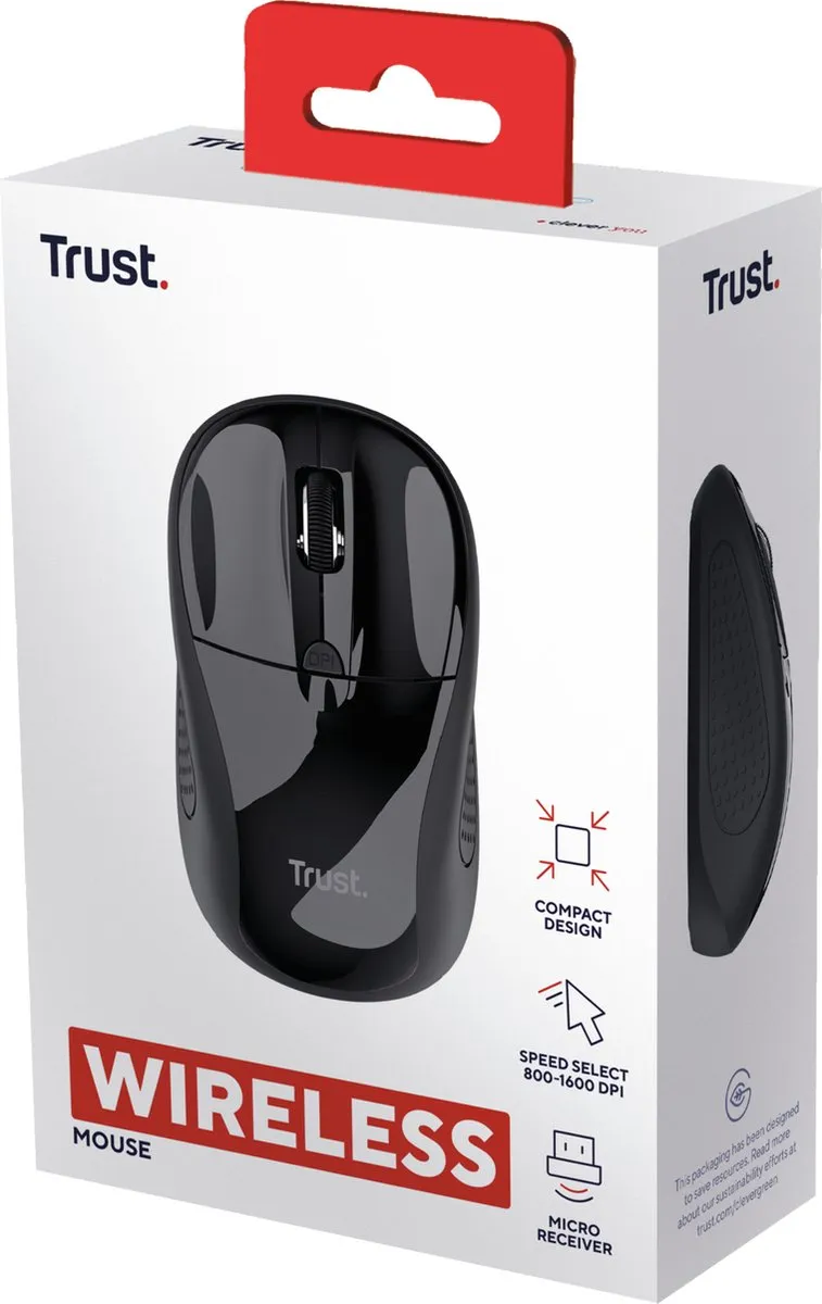 Trust 24658 Draadloze Optische Muis 1600 DPI - Zwart