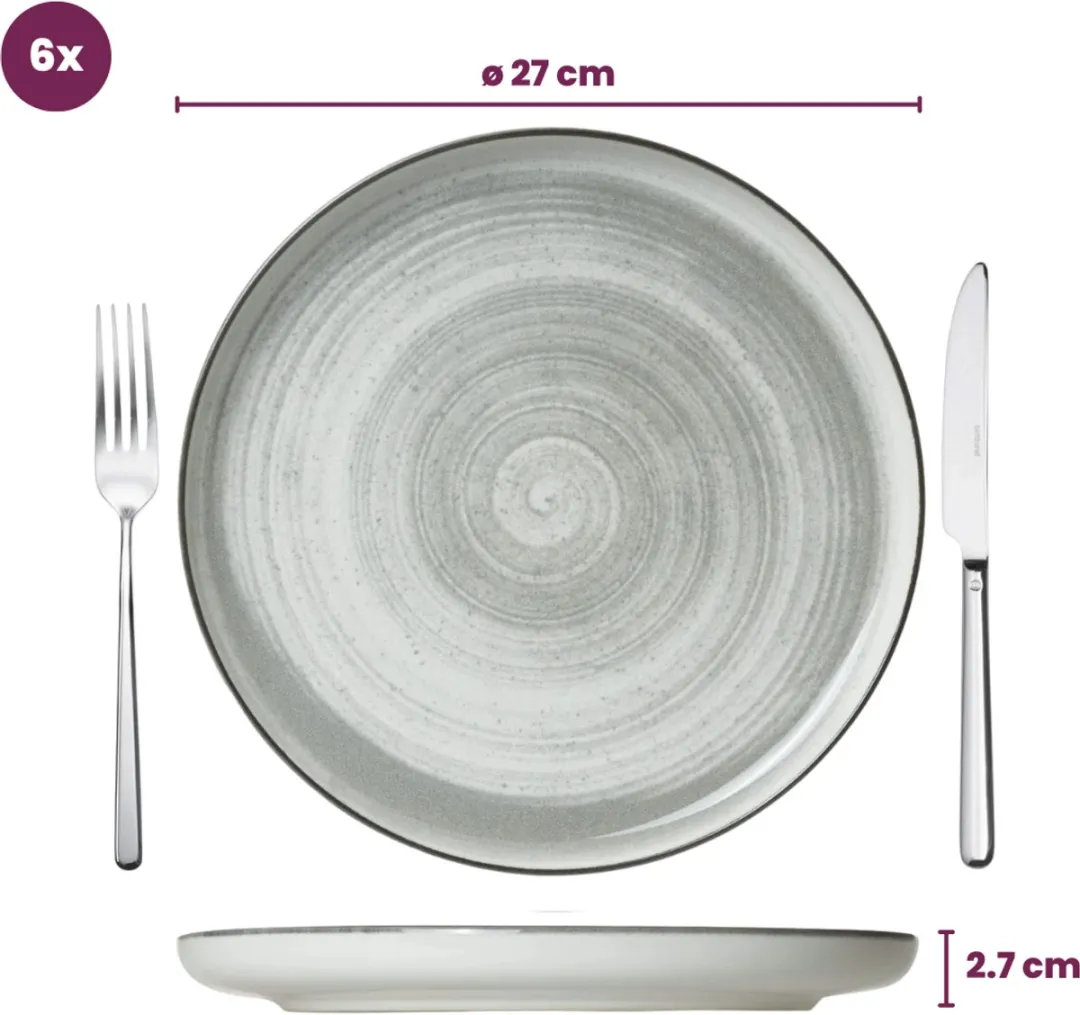 Cosy&Trendy Dinerborden Ø27cm - 6 Stuks - Grijs - afbeelding 6 van 6