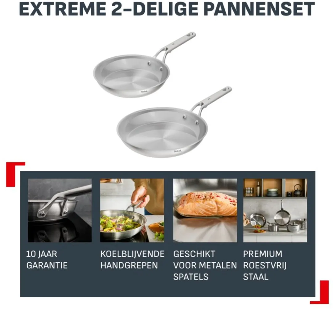 Tefal Extreme G762S244 Koekenpanset 24/28cm - Zilver - afbeelding 6 van 6
