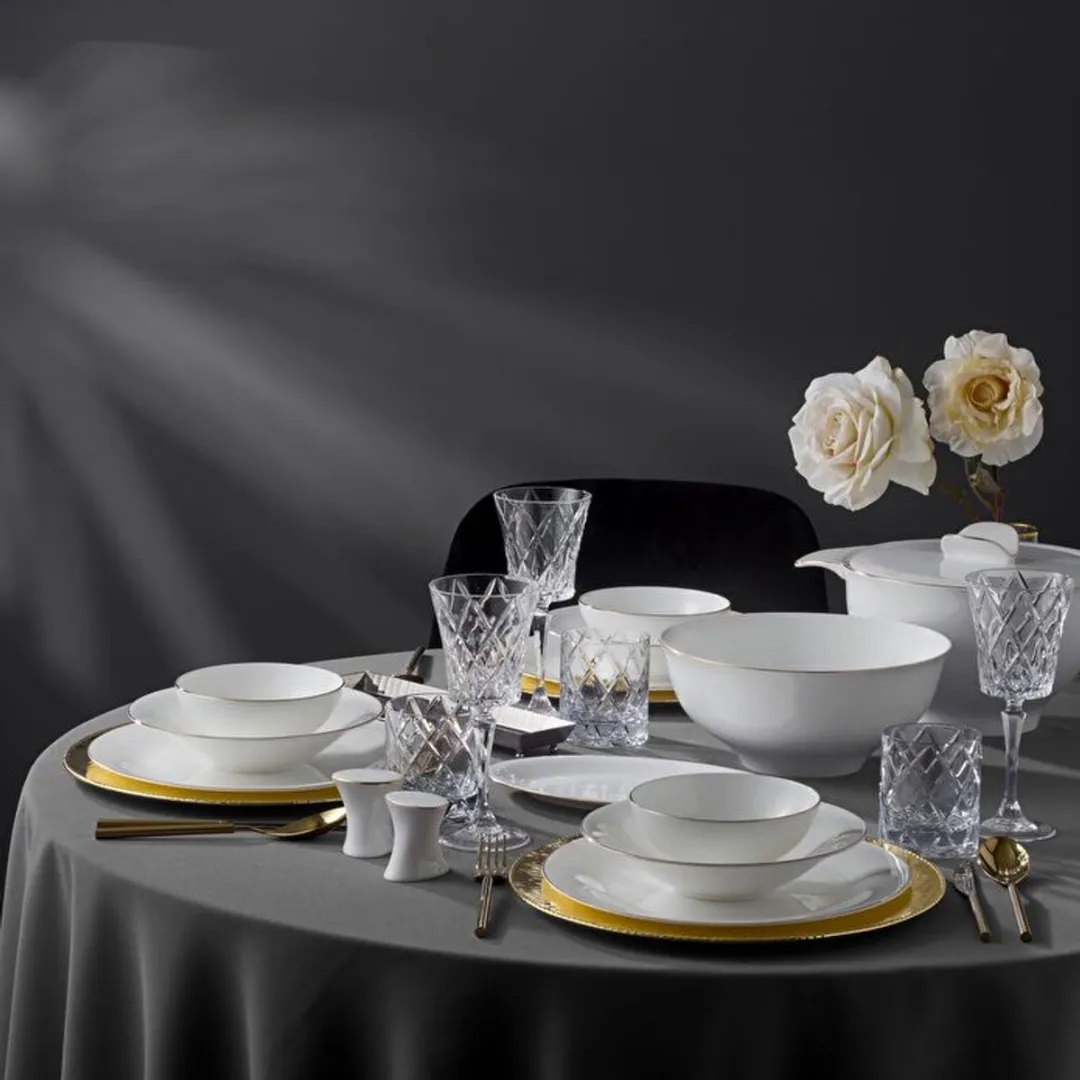 Jumbo Golda Bone China Serviesset 61-delig - 12 Personen - Wit/Goud