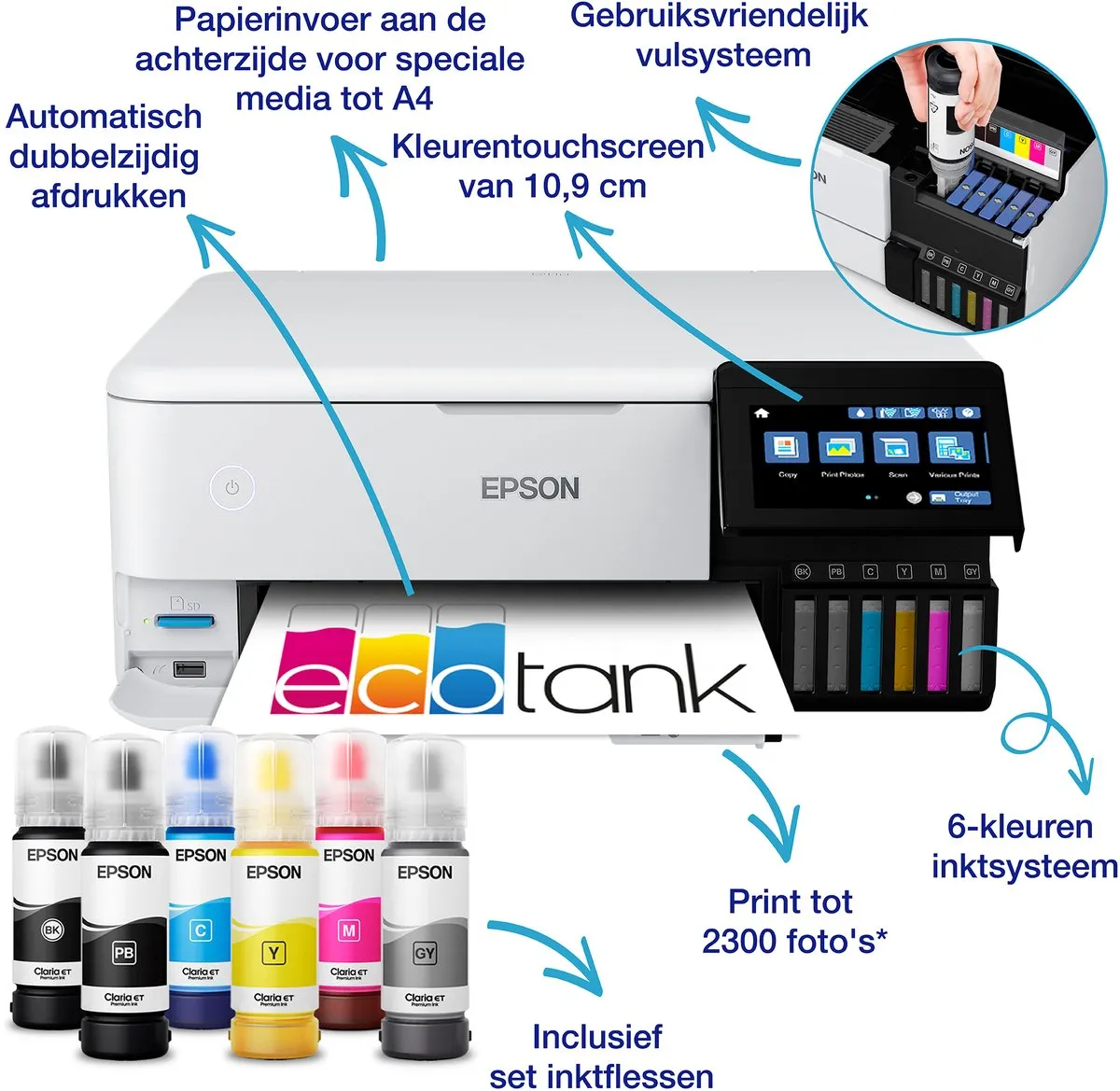 Epson EcoTank ET-8500 All-in-One Inkttank Printer - 6 Kleuren - Zwart