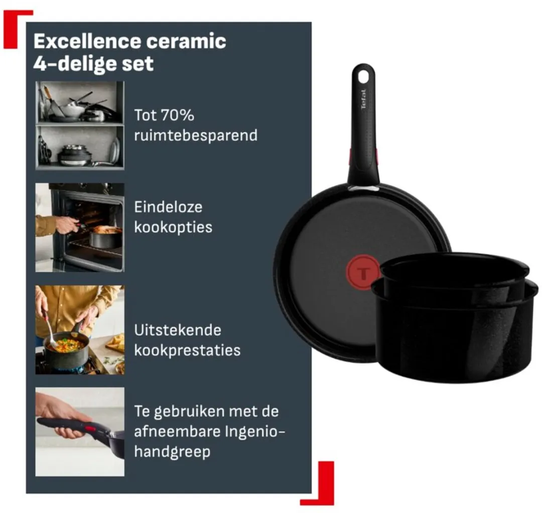 Tefal Ingenio Excellence Ceram L2709002 Pannenset - 3-delig - Zwart