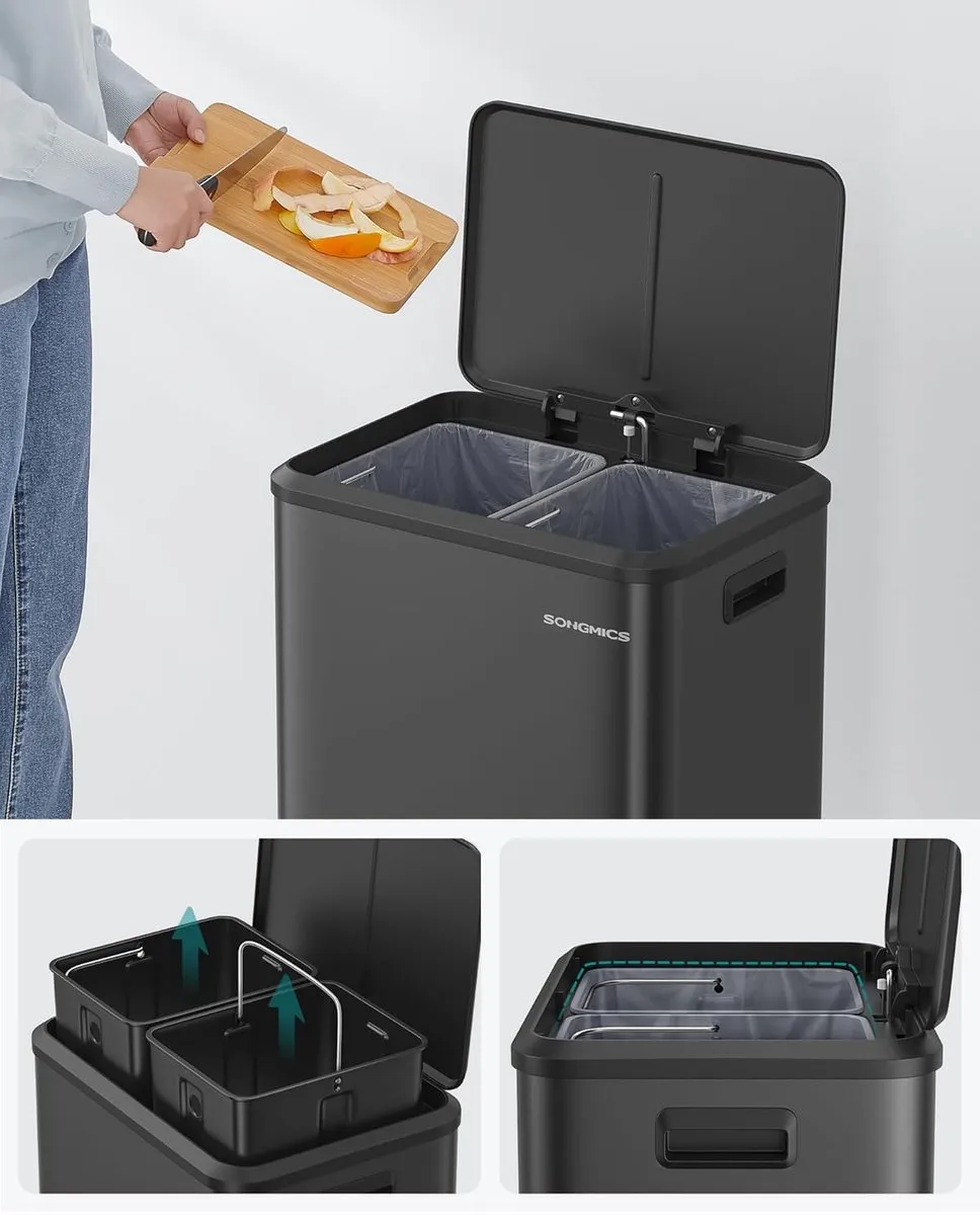 Songmics Keukenprullenbak 2x15L Dubbel - Pedaal - Zwart
