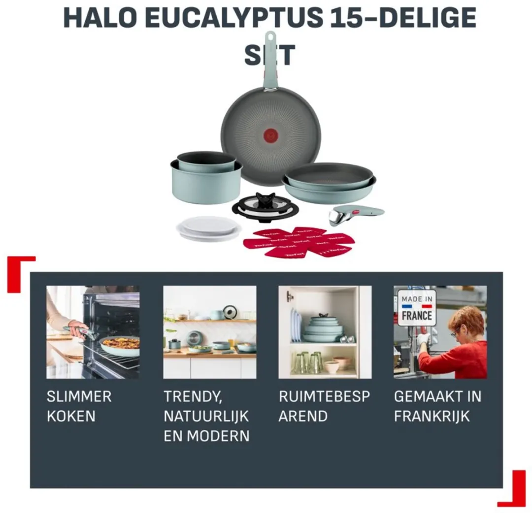 Tefal Ingenio Halo Eucalyptus Pannenset 15-delig - 5 Pannen