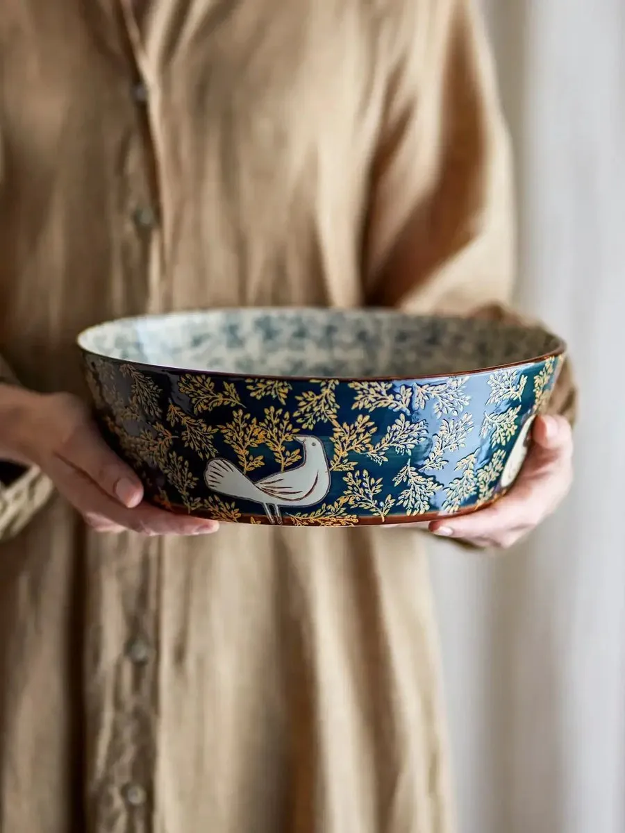 Bloomingville Hezha Aardewerk Schaal - 28cm - Blauw