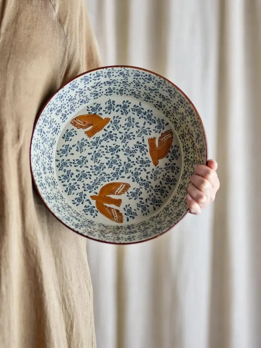 Bloomingville Hezha Aardewerk Schaal - 28cm - Blauw - afbeelding 6 van 6