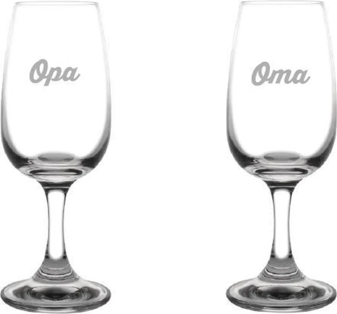 Olympia Gegraveerd Portglas 12cl - Opa & Oma Paar