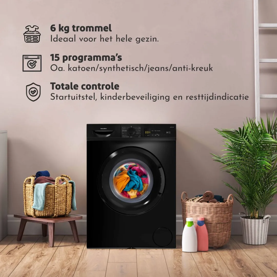 Salora WASH6B Wasmachine 6kg - 1000 RPM - Zwart