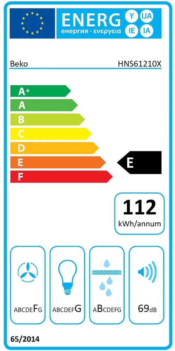 Beko HNS61210X Wandschouw Afzuigkap - 272 m³/u - Roestvrijstaal