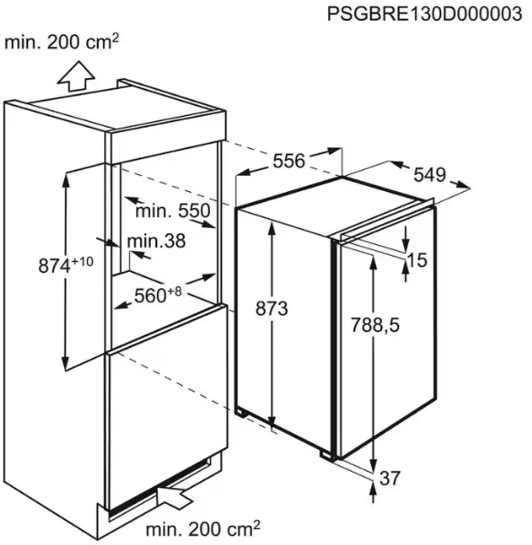 AEG OSF5O88EF Inbouw Koelkast 118L - 88cm - Deur-op-deur - Vriesvak 14L