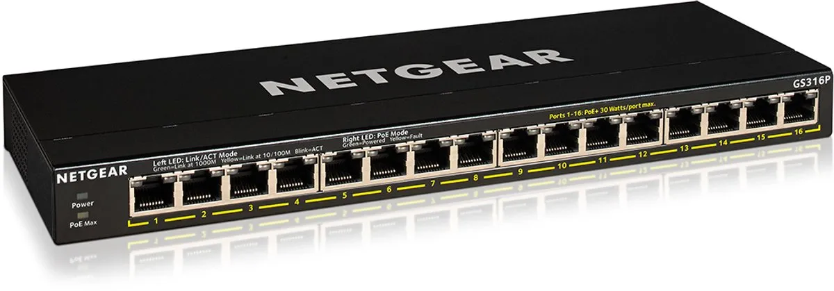 Netgear GS316P Unmanaged PoE Switch 16 Poorten - 32 Gbps