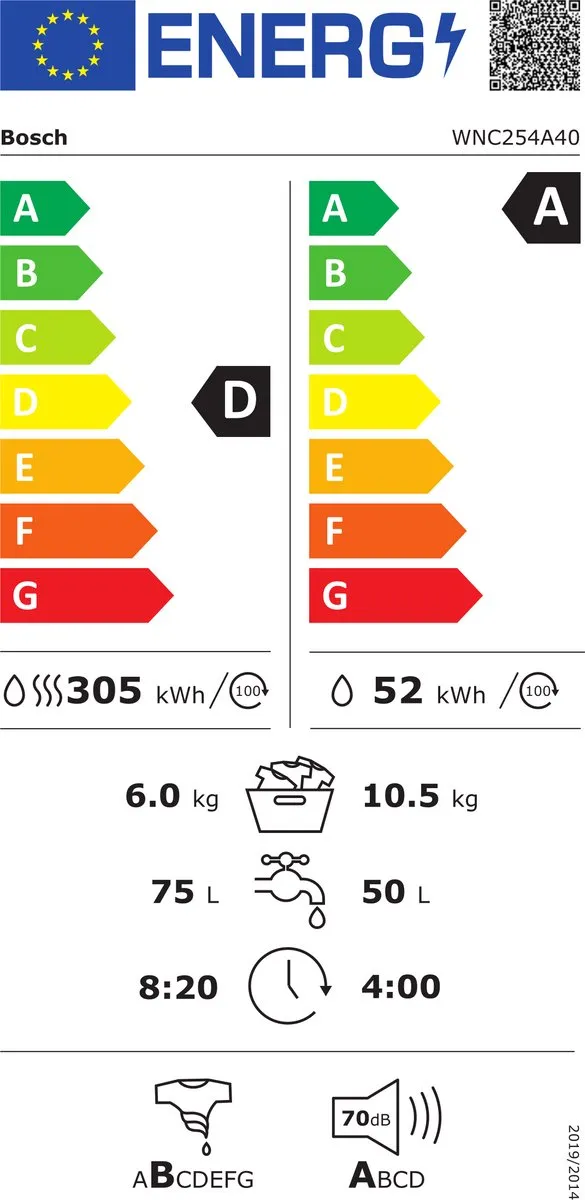 Bosch Serie 8 WNC254A40 Was-droogcombinatie - 10,5/6 kg - Wit
