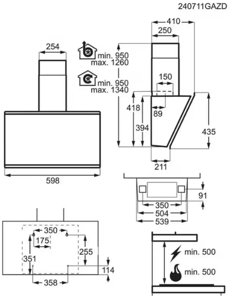 AEG GV77D61ST Schouwafzuigkap 60cm - Mat Zwart - 760 m³/u
