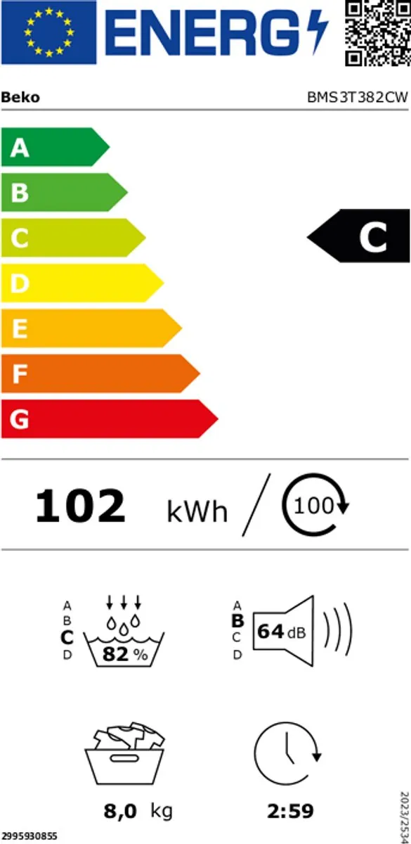 Beko BMS3T382CW Warmtepompdroger 8 kg - Wit