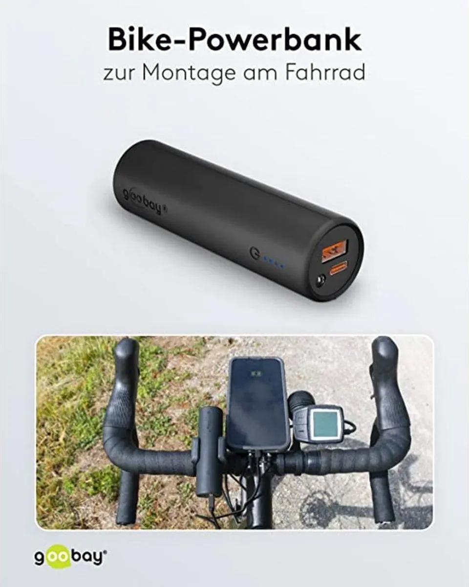 Goobay 60656 Fiets Powerbank - 5.000mAh - USB-A/USB-C - Zwart
