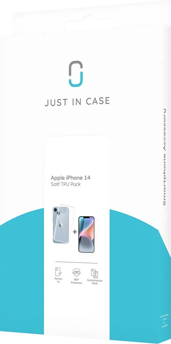 Just in Case iPhone 14 Soft TPU Hoesje + Tempered Glas - Transparant - 8030610 - afbeelding 3 van 6