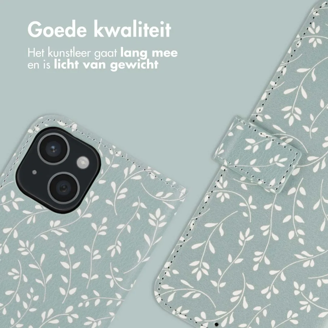 Imoshion iPhone 15 Hoesje Smoke Green Flowers - 3 Pasjes