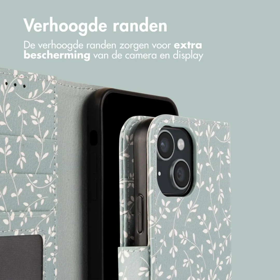 Imoshion iPhone 15 Hoesje Smoke Green Flowers - 3 Pasjes