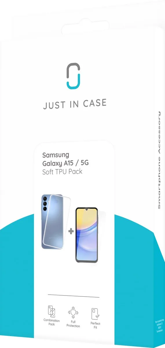 Just in Case Soft TPU Hoesje + Tempered Glas - Samsung Galaxy A15 4G/5G - Transparant
